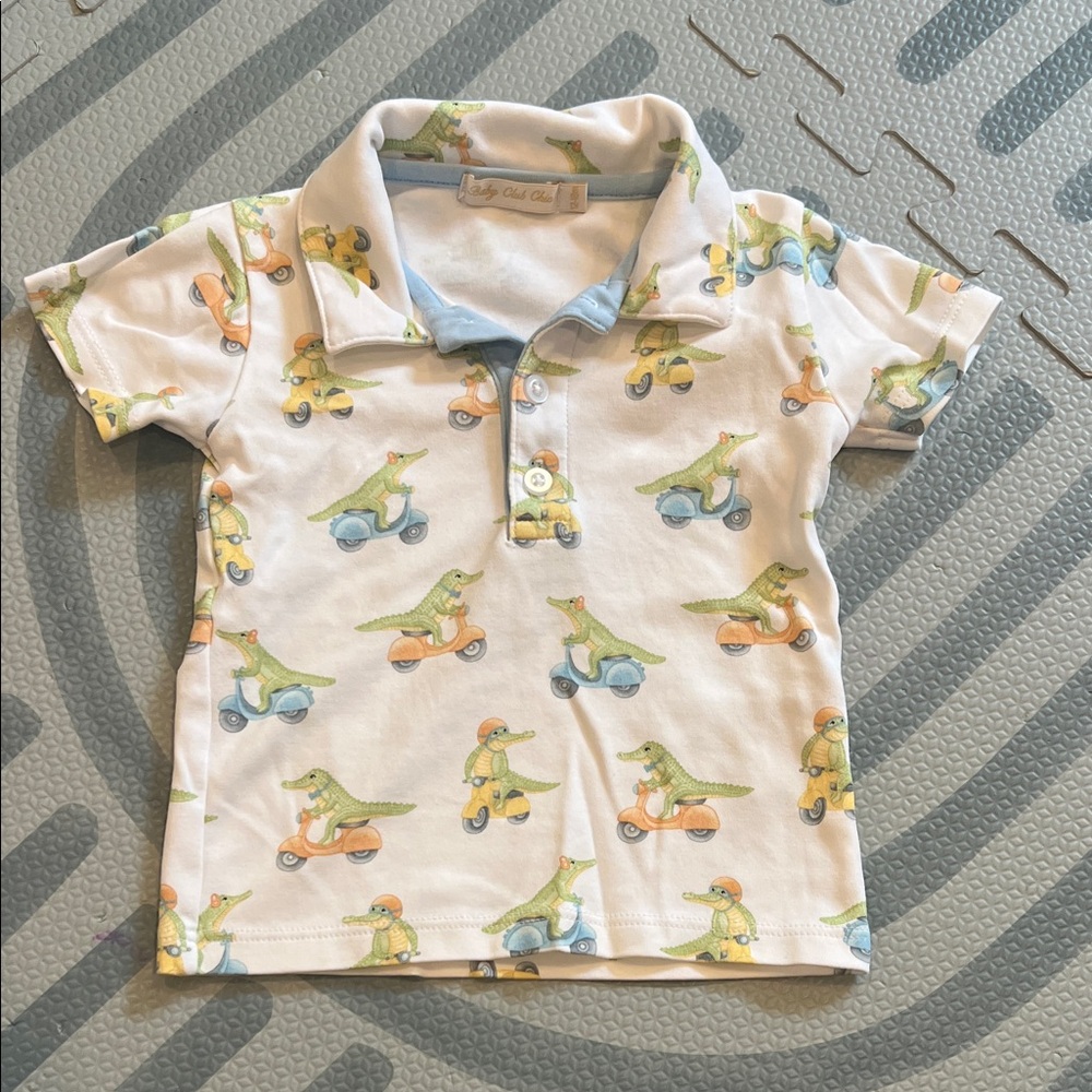 Playful Alligator Print Polo Shirt - Cream